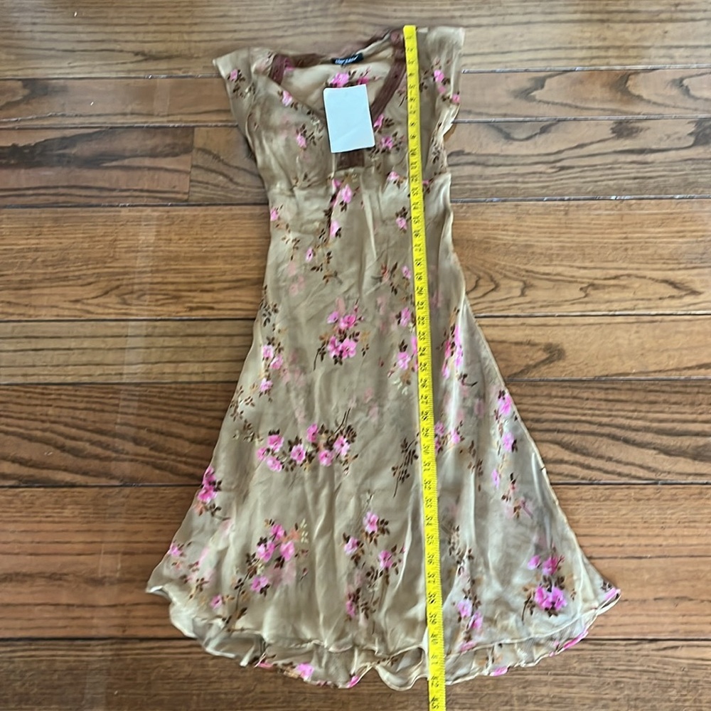 Vintage Betsy Johnson Shear Tan Floral Size S Dress New With Tag - Picture 9 of 12